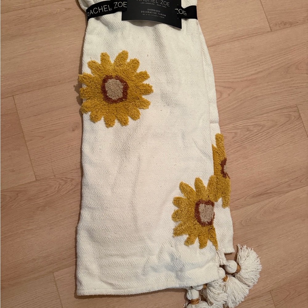 Rachel Zoe Oversized Decorative Throw with Gold Sunflower Accents